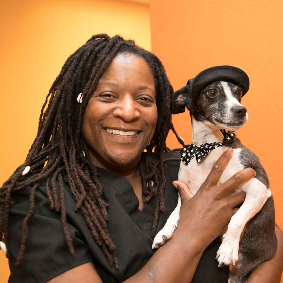 Man holding dog